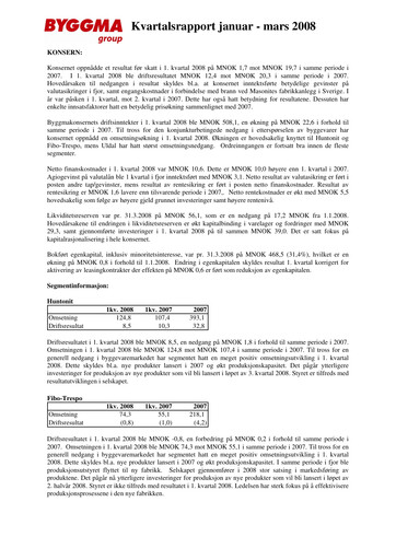 Vorschaubild Byggma ASA Quartalsbericht 2008-q1