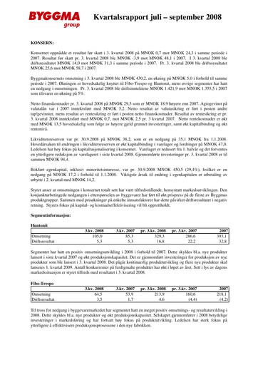 Vorschaubild Byggma ASA Quartalsbericht 2008-q3