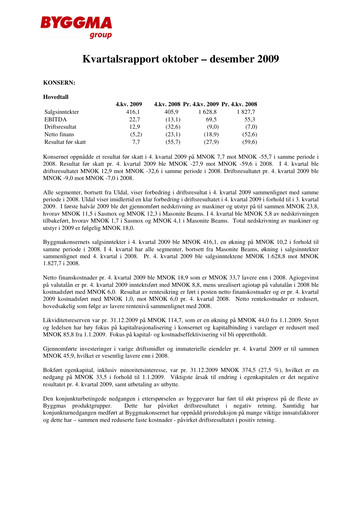 Vorschaubild Byggma ASA Quartalsbericht 2009-q4