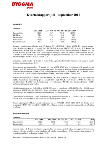 Vorschaubild Byggma ASA Quartalsbericht 2011-q3