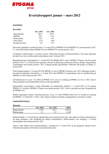 Vorschaubild Byggma ASA Quartalsbericht 2012-q1