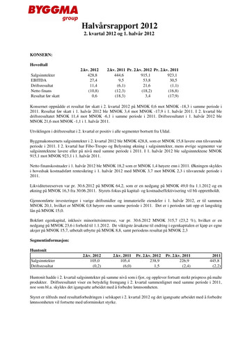 Vorschaubild Byggma ASA Quartalsbericht 2012-q2