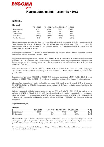 Vorschaubild Byggma ASA Quartalsbericht 2012-q3