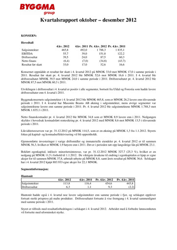 Vorschaubild Byggma ASA Quartalsbericht 2012-q4