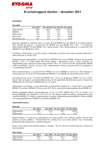 Vorschaubild Byggma ASA Quartalsbericht 2013-q4