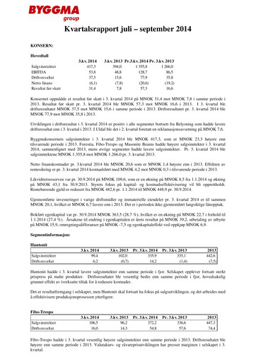 Vorschaubild Byggma ASA Quartalsbericht 2014-q3