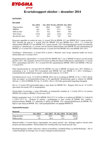 Vorschaubild Byggma ASA Quartalsbericht 2014-q4