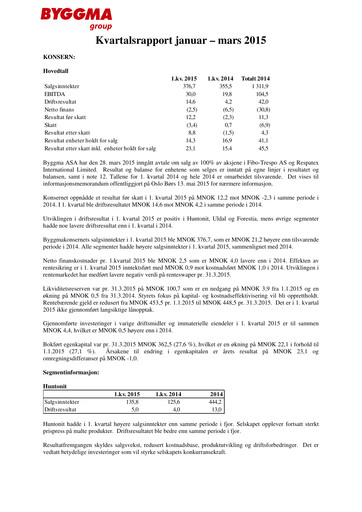 Vorschaubild Byggma ASA Quartalsbericht 2015-q1