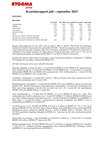 Vorschaubild Byggma ASA Quartalsbericht 2015-q3