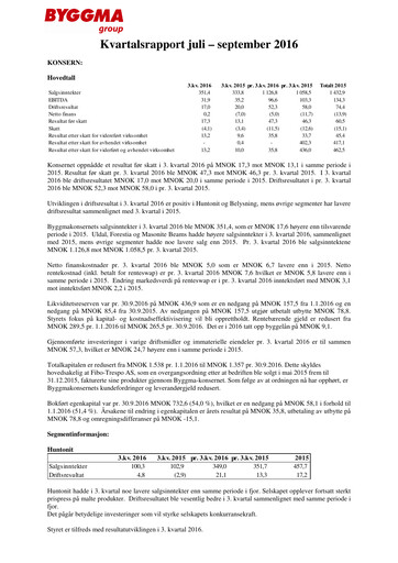 Vorschaubild Byggma ASA Quartalsbericht 2016-q3