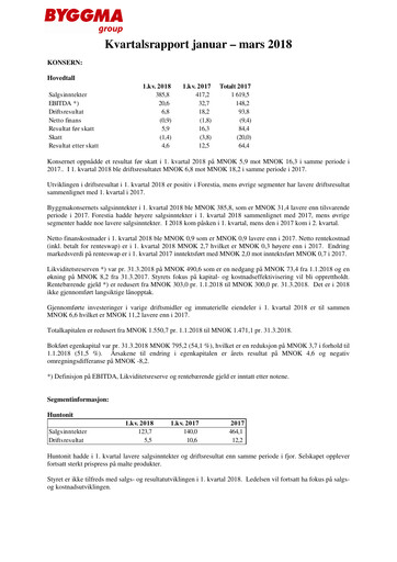 Vorschaubild Byggma ASA Quartalsbericht 2018-q1