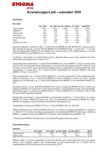 Vorschaubild Byggma ASA Quartalsbericht 2018-q3
