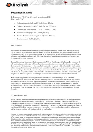 Thumbnail Firefly AB Quarterly Report 2011-q1