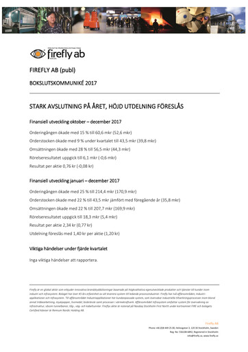 Thumbnail Firefly AB Quarterly Report 2017-q4