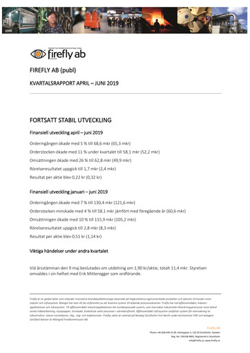Thumbnail Firefly AB Quarterly Report 2019-q2