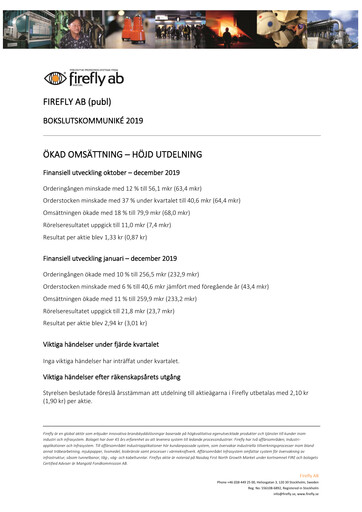 Thumbnail Firefly AB Quarterly Report 2019-q4
