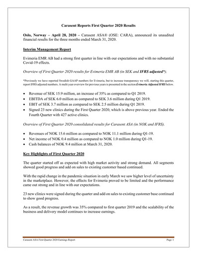 Thumbnail Carasent ASA Quarterly Report 2020-q1