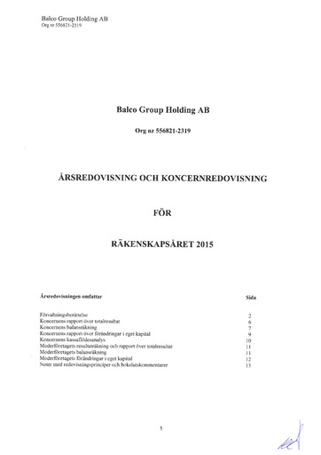 Miniature Balco Group Rapport annuel 2015