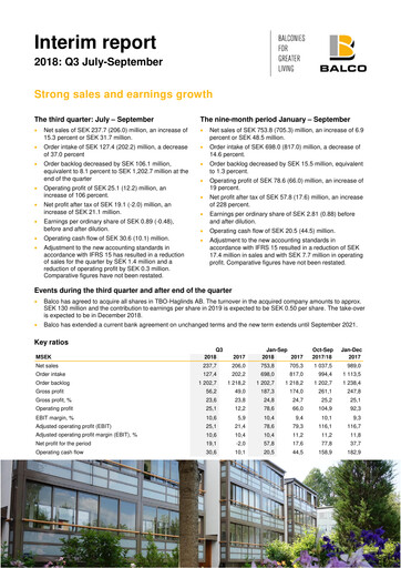 Thumbnail Balco Group Quarterly Report 2018-q3
