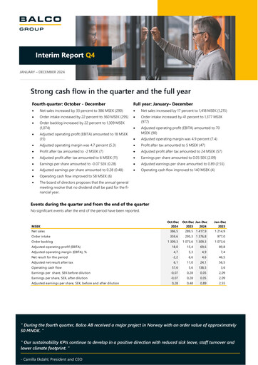 Thumbnail Balco Group Quarterly Report 2024-q4