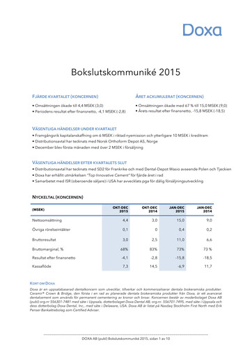 Thumbnail Doxa AB Financial Statement 2015