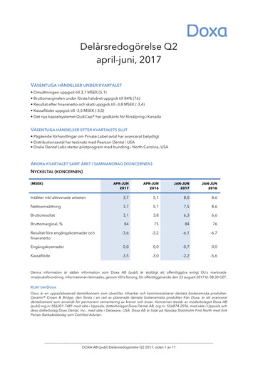 Thumbnail Doxa AB Quarterly Report 2017-q2