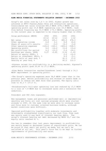 Thumbnail Alma Media Financial Statement 2002