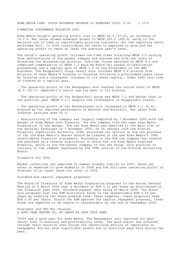 Thumbnail Alma Media Financial Statement 2005