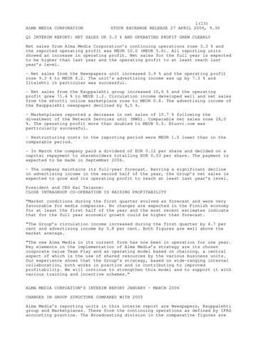 Thumbnail Alma Media Quarterly Report 2006-q1