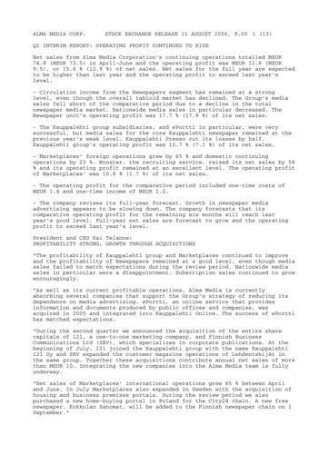 Thumbnail Alma Media Quarterly Report 2006-q2