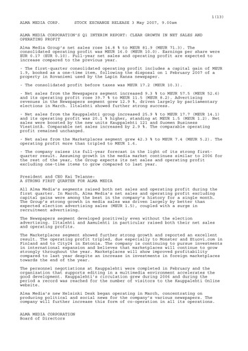 Thumbnail Alma Media Quarterly Report 2007-q1