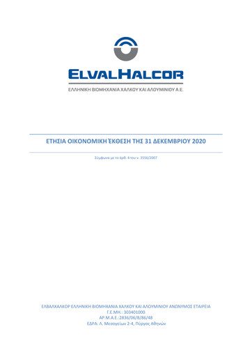 Thumbnail Elvalhalcor Hellenic Copper and Aluminium Industry Financial Report 2020