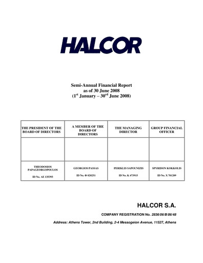 Thumbnail Elvalhalcor Hellenic Copper and Aluminium Industry Half-year Report 2008-h1