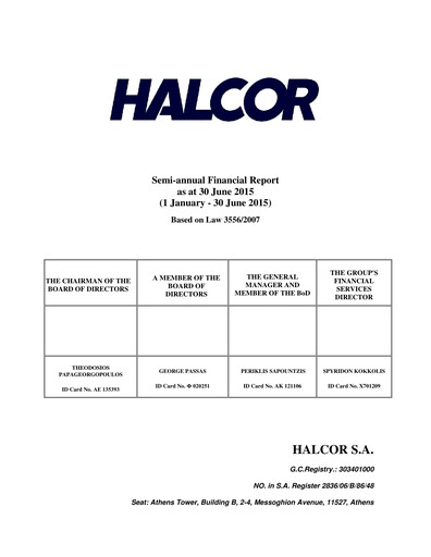 Thumbnail Elvalhalcor Hellenic Copper and Aluminium Industry Half-year Report 2015-h1
