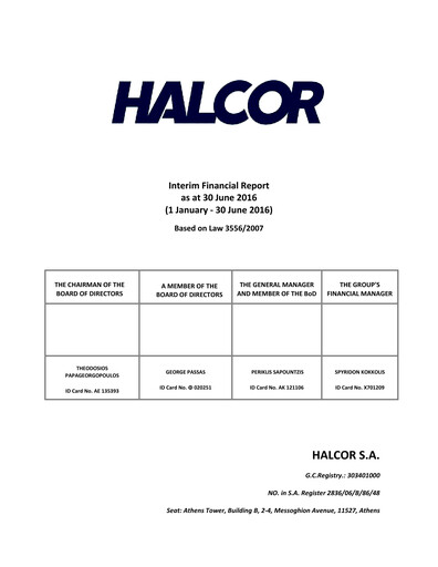 Thumbnail Elvalhalcor Hellenic Copper and Aluminium Industry Half-year Report 2016-h1
