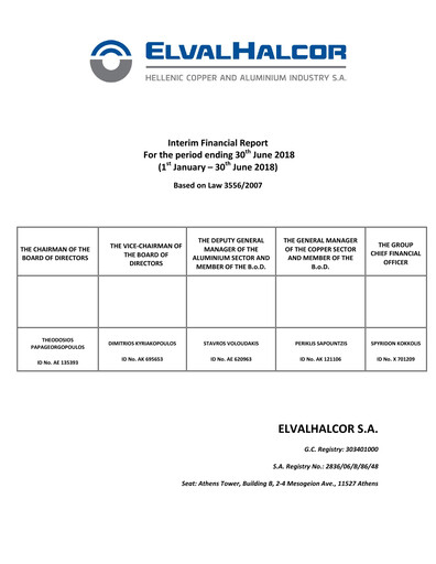 Thumbnail Elvalhalcor Hellenic Copper and Aluminium Industry Half-year Report 2018-h1