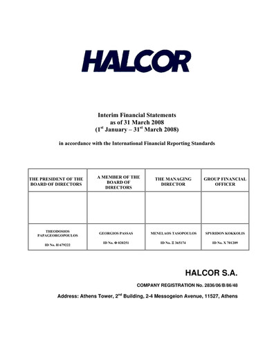 Thumbnail Elvalhalcor Hellenic Copper and Aluminium Industry Quarterly Report 2008-q1