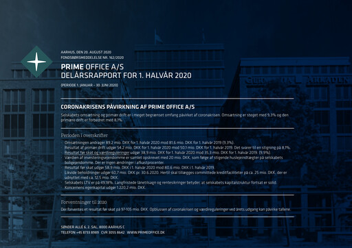 Thumbnail Prime Office A/S Half-year Report 2020-h1