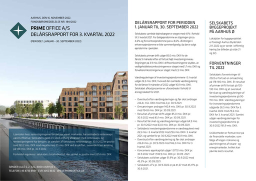 Thumbnail Prime Office A/S Quarterly Report 2022-q3
