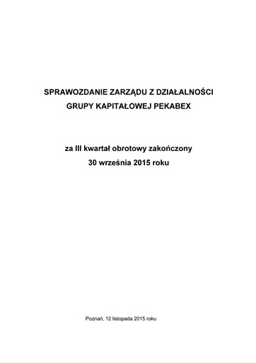 Thumbnail Pekabex Quarterly Report 2015-q3