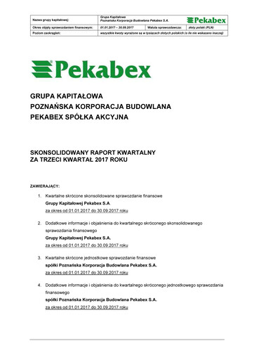 Thumbnail Pekabex Quarterly Report 2017-q3