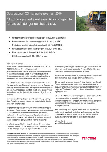 Thumbnail Railcare Group AB Quarterly Report 2010-q3