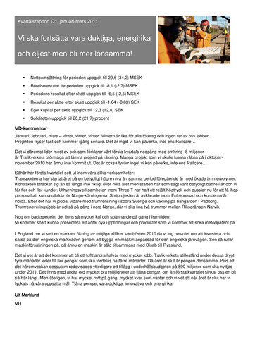 Thumbnail Railcare Group AB Quarterly Report 2011-q1