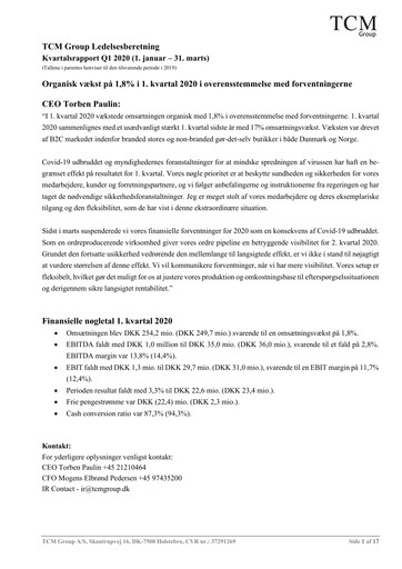 Vorschaubild TCM Group A/S Quartalsbericht 2020-q1