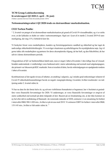 Vorschaubild TCM Group A/S Quartalsbericht 2020-q2