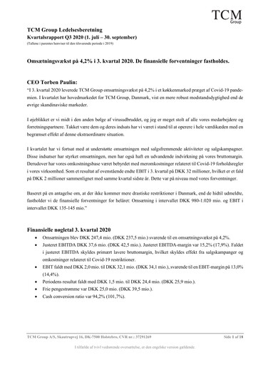 Vorschaubild TCM Group A/S Quartalsbericht 2020-q3