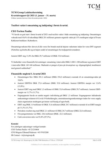 Vorschaubild TCM Group A/S Quartalsbericht 2021-q1