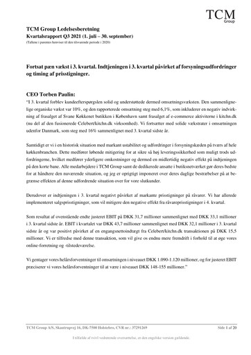 Vorschaubild TCM Group A/S Quartalsbericht 2021-q3
