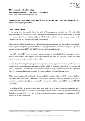 Vorschaubild TCM Group A/S Quartalsbericht 2021-q4