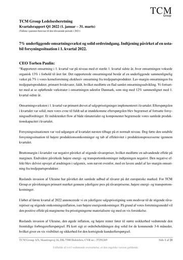 Vorschaubild TCM Group A/S Quartalsbericht 2022-q1